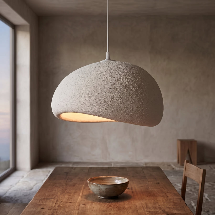 Ishi Pebble Pendant – Textured Wabi-Sabi Dome Light, 30 to 60 cm, White or Gray