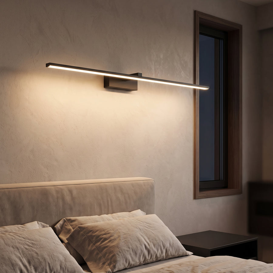 Kiri Linear Wall Sconce – Thin LED Bar on Offset Plate, Warm 3000K, 23 to 39 in, Black or White