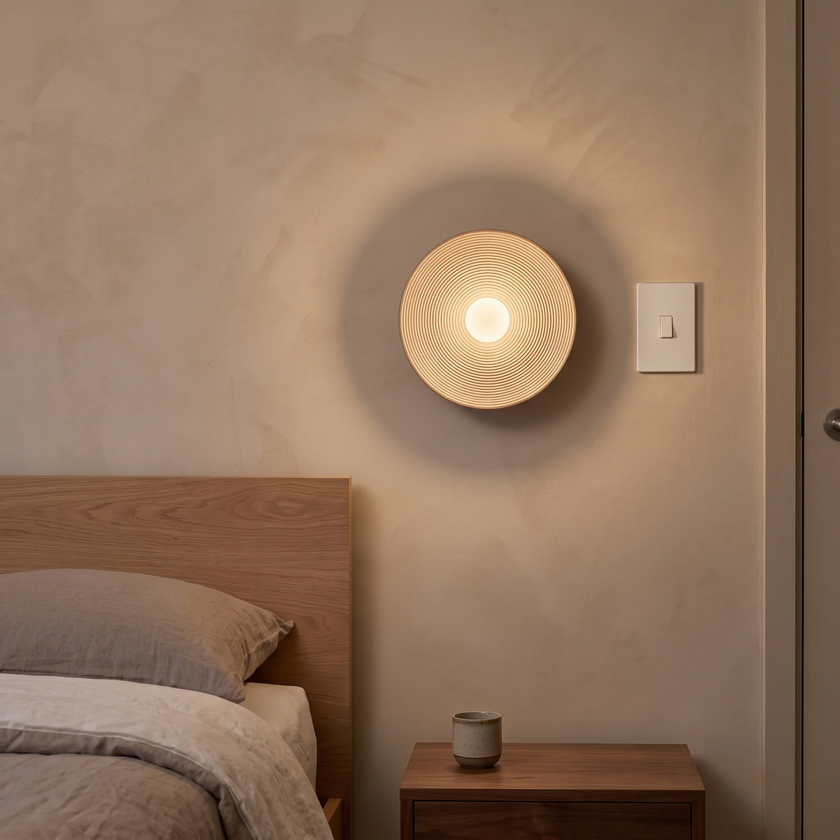 Nenrin Ripple Disc Wall Sconce – Concentric Ribbed Disc with Centre Glow, Up and Down Light, Minimalist Wall Light, 8 or 10.6 in