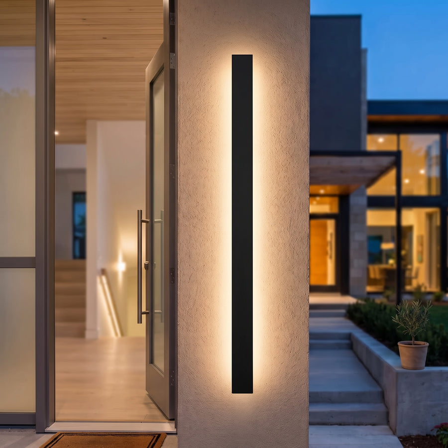 Solen Outdoor Linear Sconce – Slim Halo-Glow LED Bar, IP65 Aluminum, 22 to 57 in, Black