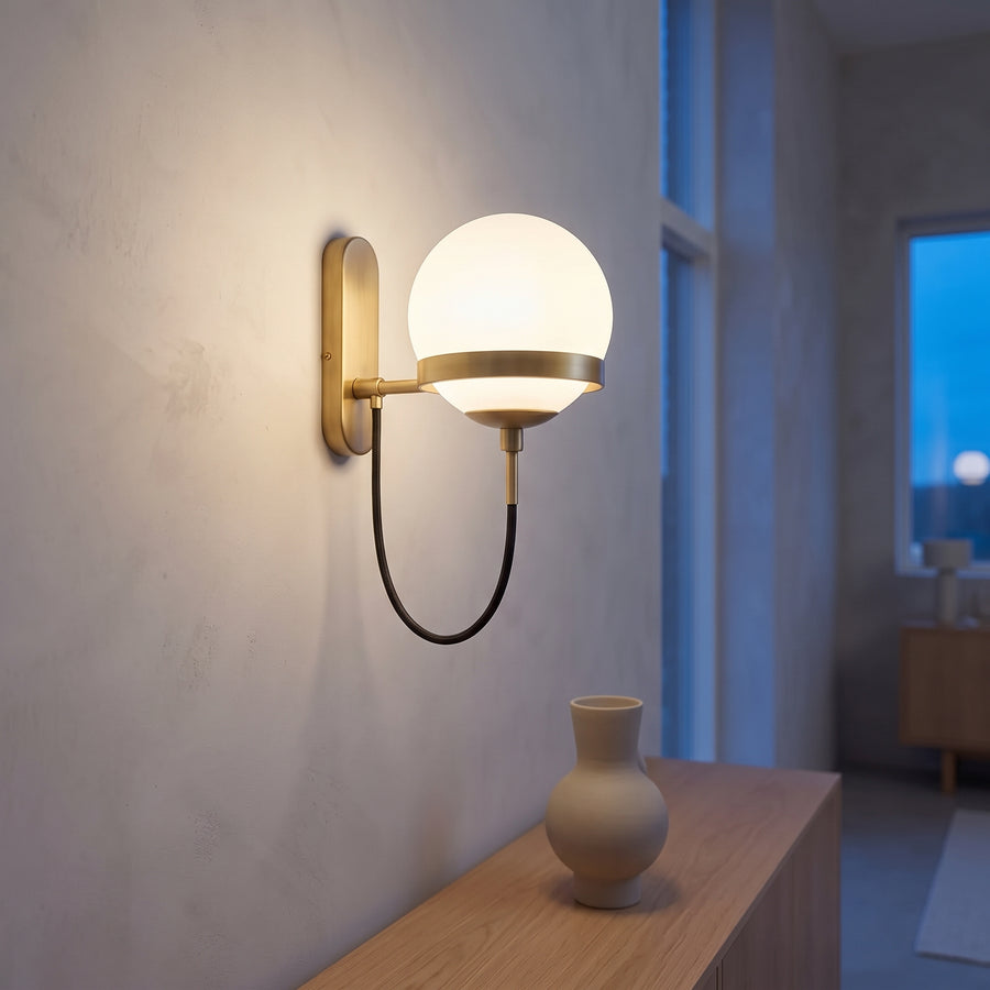 Suzu Globe Sconce – Opal Glass Globe on a Slim Arm, 7 in, Gold or Black