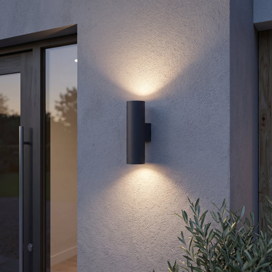 Toki Outdoor Cylinder Sconce – Up and Down Light, Aluminum, 12 in, Black